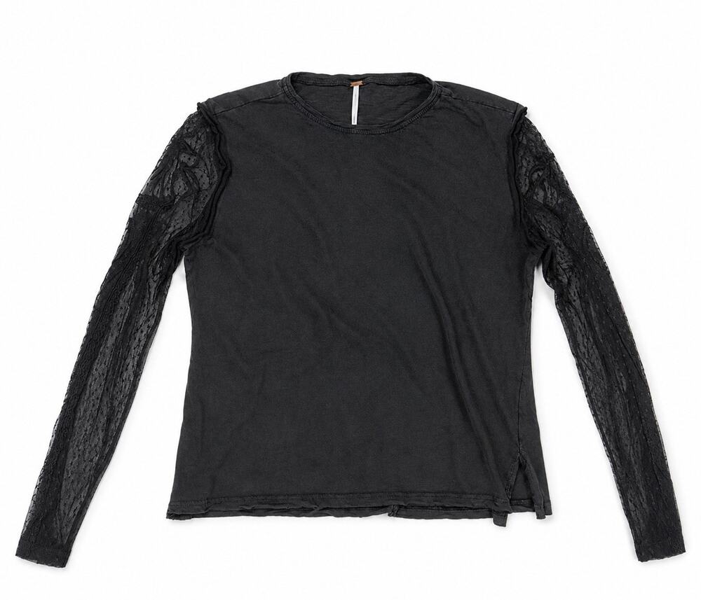 Free People Lace Layering Women's Size L Black Long Sleeve Top EUC